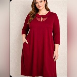 Unique Vintage Red Wiggle Dress with Mesh Collar Detail Size 5X/26 NWT (4773)